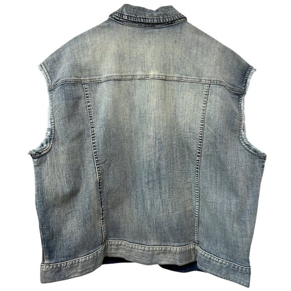 LOGO Lori Goldstein Denim Vest Plus Size 18W Blue Distressed Jean Jacket NEW - Picture 2 of 9